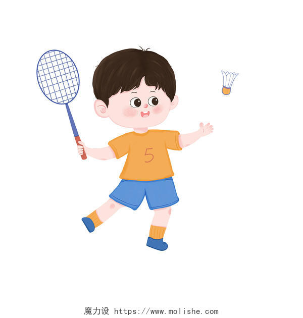 打羽毛球夏天卡通人物健身运动PNG素材羽毛球运动员元素